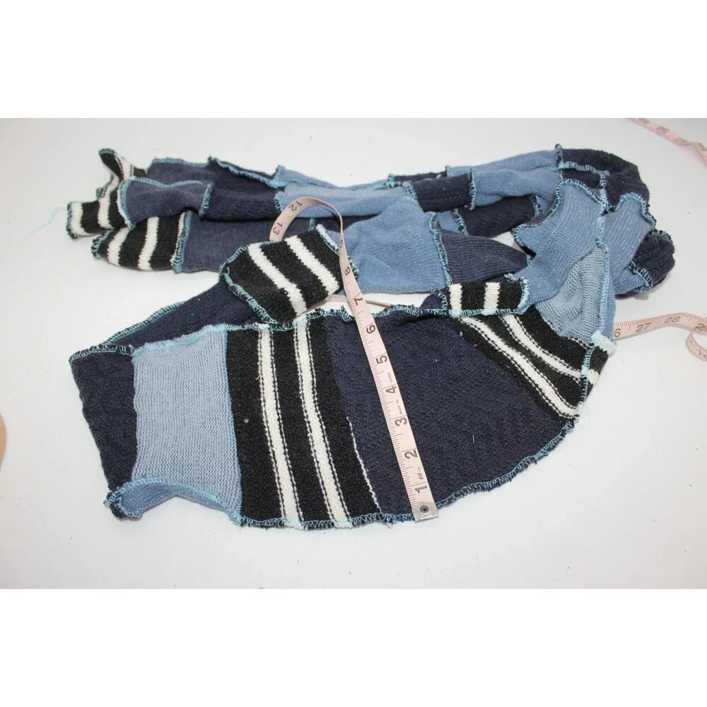 Scarf Upcycled Blue Black White Sweaters Winter Scarf Stripes 8' Long Handmade